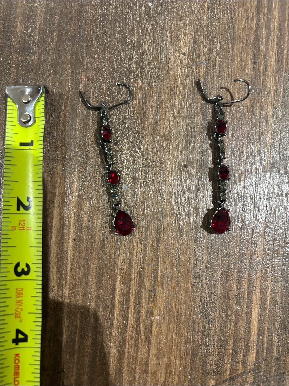Givenchy Red Teardrop and Round Stone Dangle Earrings